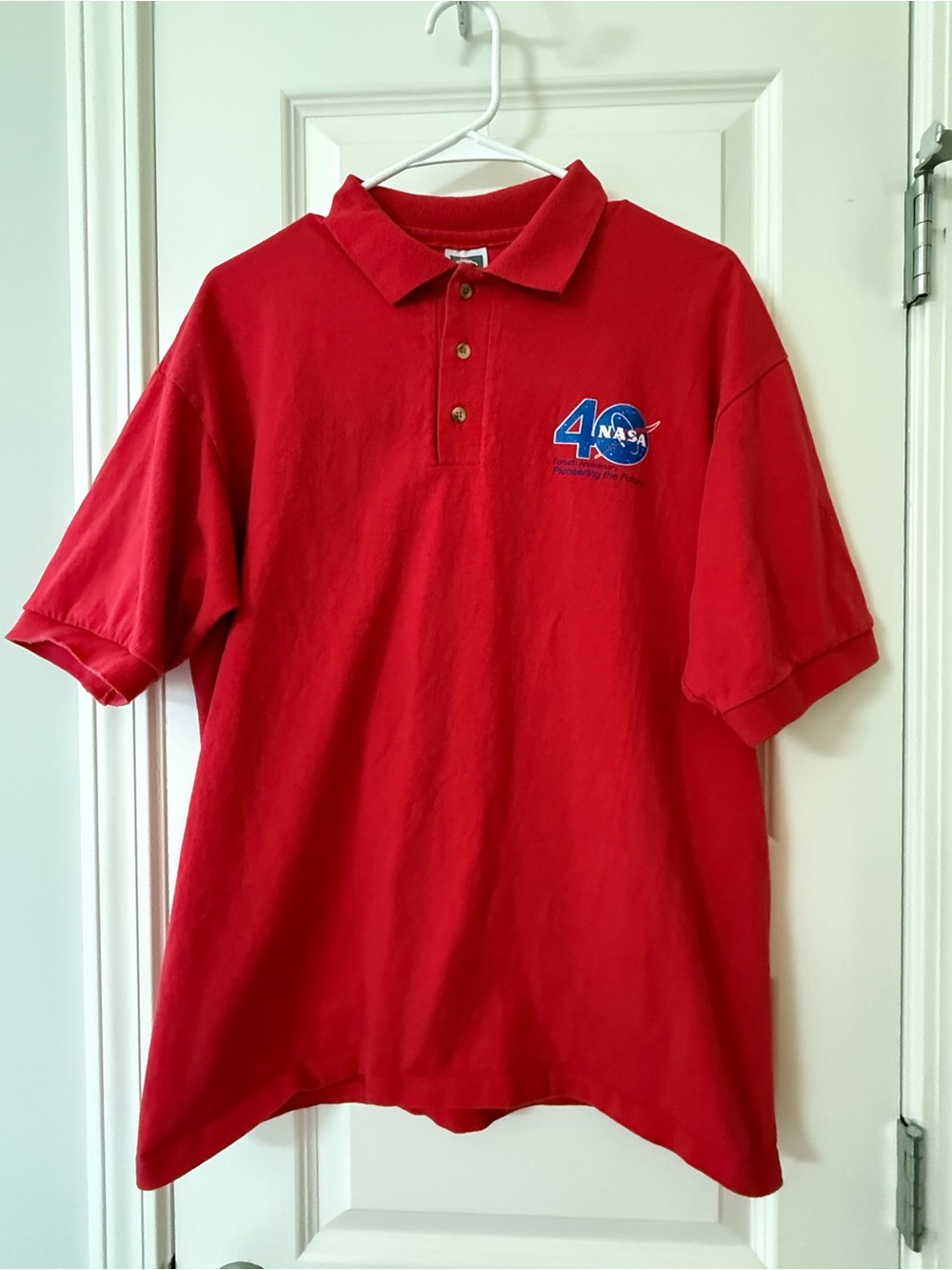 Cotton Deluxe Vintage 1998 NASA 40th Anniversary Polo Shirt Red Mens Size L MSFC